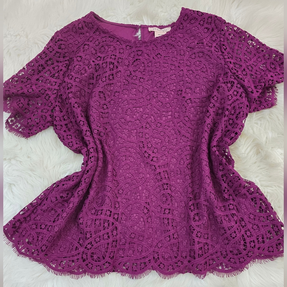 Philosophy Eyelet purple Plus Size Blousse Shirt size 2x - Picture 1 of 8